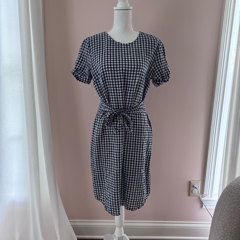 EUC Re-Posh J. McLaughlin Black and White Gingham Tie-Waist Dress SZ 8 - Picture 2 of 15